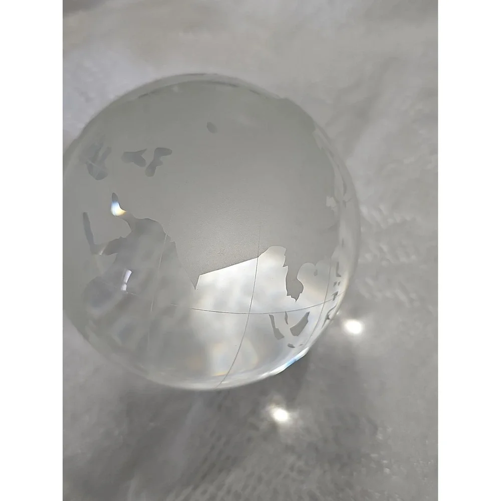Vintage World Globe Paperweight Clear Frosted Glass Ball 3